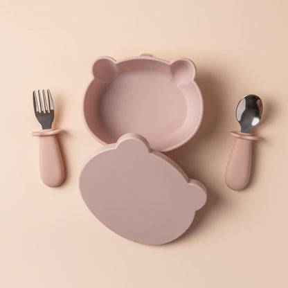 Non-Slip Silicone Baby Feeding Set with Lid and Utensils