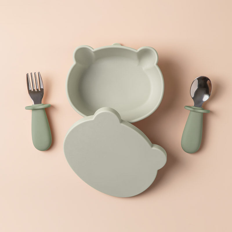 Non-Slip Silicone Baby Feeding Set with Lid and Utensils
