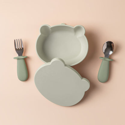 Non-Slip Silicone Baby Feeding Set with Lid and Utensils