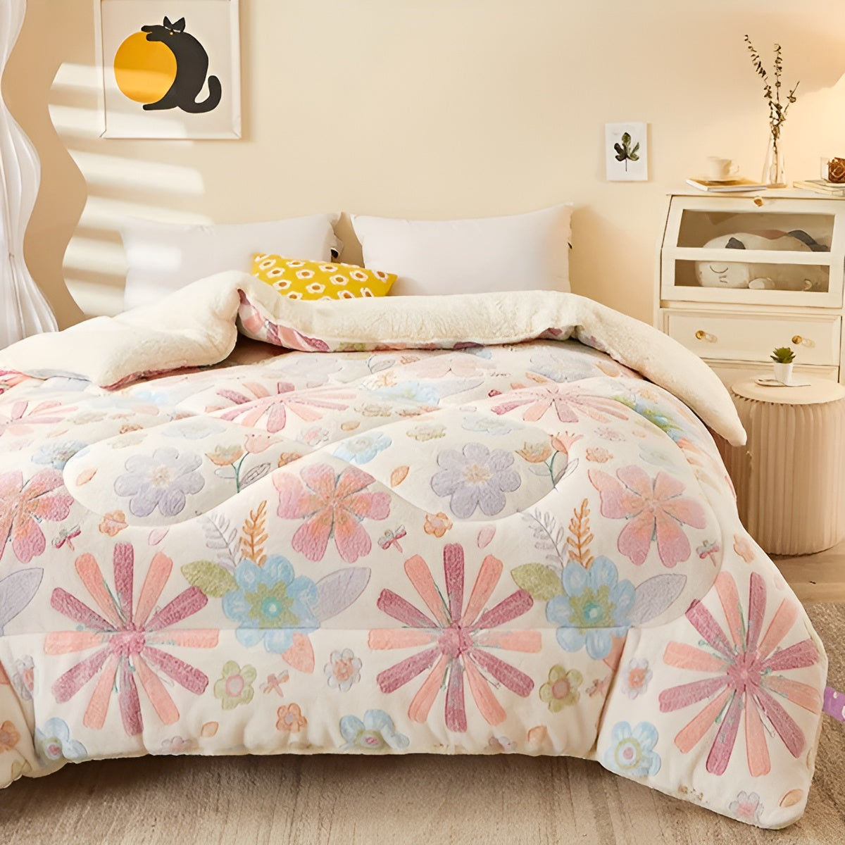 Floral Design Flannel Bed Blanket | Soft, Cozy, Skin-Friendly & Easy Care