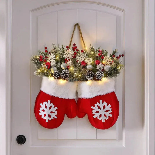 Mitten-Shaped Christmas Wreath with 120 LEDs and Timer Function