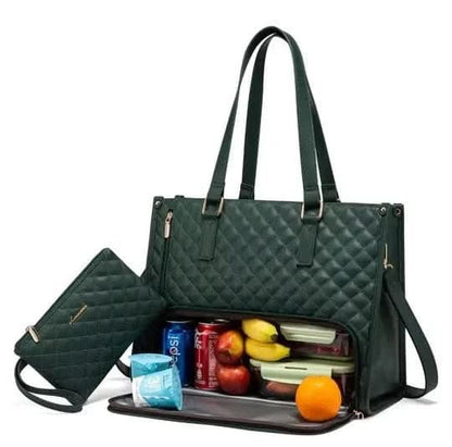 Water-Resistant Women's Quilted Bag with Cooler, Shoulder Strap & Pouch