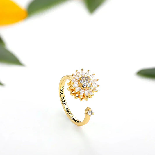 Adjustable Anxiety Ring - Sunflower Crystal | Stainless Steel