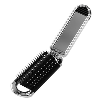 Foldable Compact Travel Mirror and Hair Brush for On-the-Go Styling