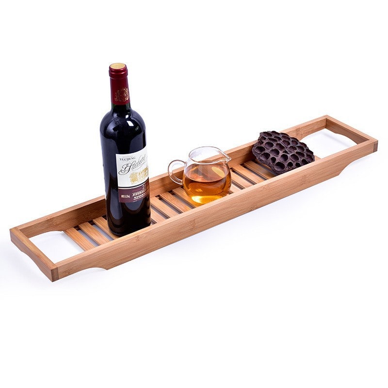 Elegant Bamboo Bathtub Caddy with Slotted Drainage and Comfort Grip