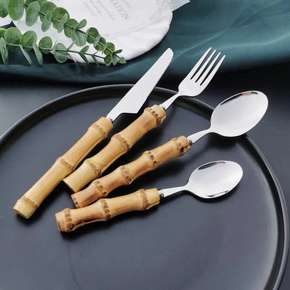Bamboo Handle Cutlery Set Crafted from Stainless Steel