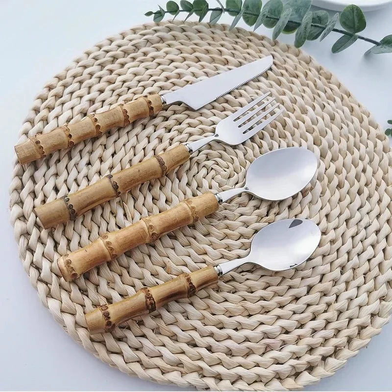 Bamboo Handle Cutlery Set Crafted from Stainless Steel