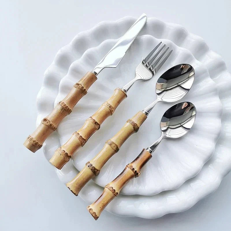 Bamboo Handle Cutlery Set Crafted from Stainless Steel