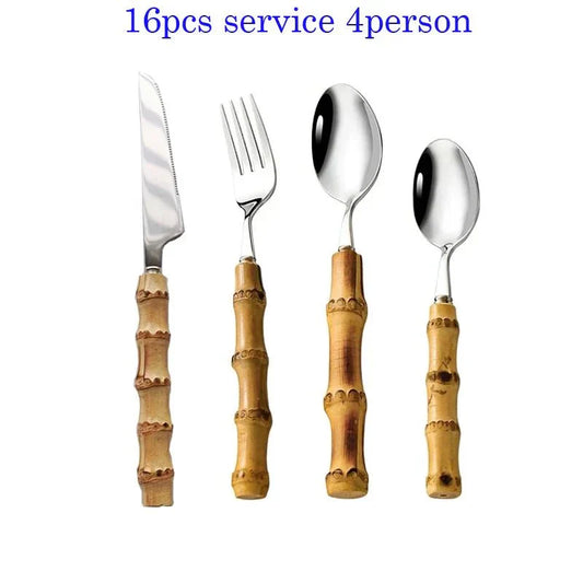 Bamboo Handle Cutlery Set Crafted from Stainless Steel