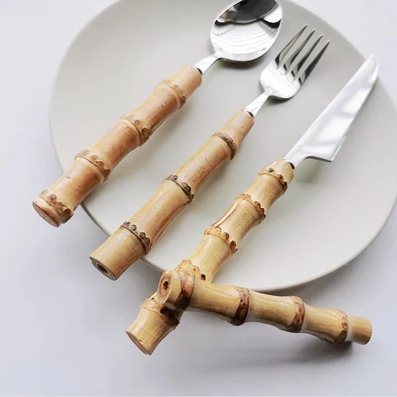 Bamboo Handle Cutlery Set Crafted from Stainless Steel