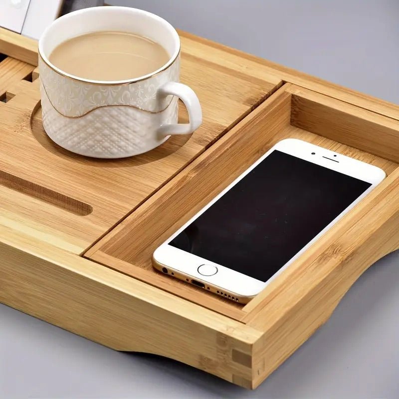 Extendable Bamboo Bath Tray with Wine Glass & Book Holder