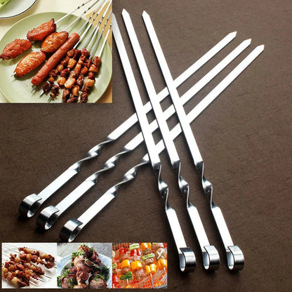 Stainless Steel Skewers for Barbecue - Meat Chunks on Sticks