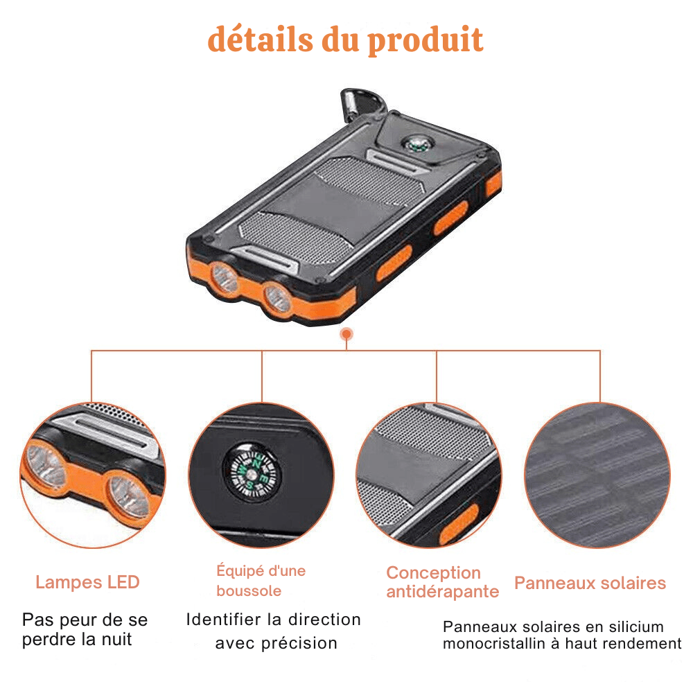 10,000 mAh Waterproof Shockproof Solar Battery – Rechargeable