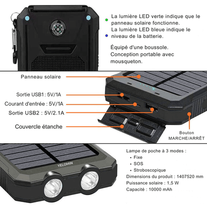 10,000 mAh Waterproof Shockproof Solar Battery – Rechargeable