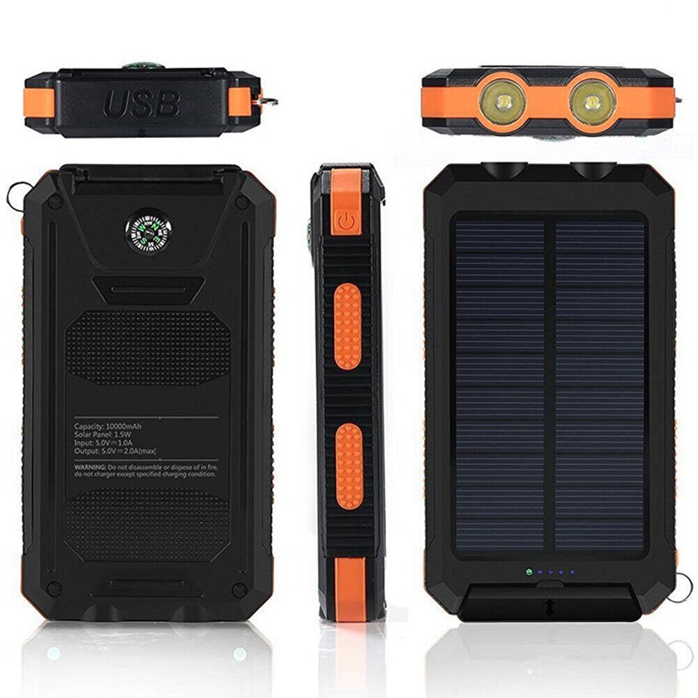 10,000 mAh Waterproof Shockproof Solar Battery – Rechargeable