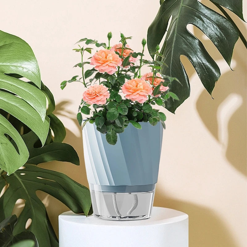 Hydroponic Plant Pot with Double Container and Self-Watering System