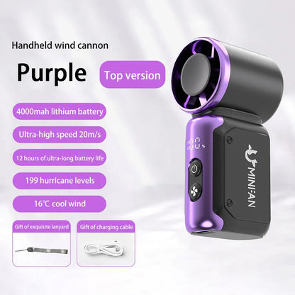 Portable USB-C Handheld Fan with 199 Speed Settings and 4000mAh Battery