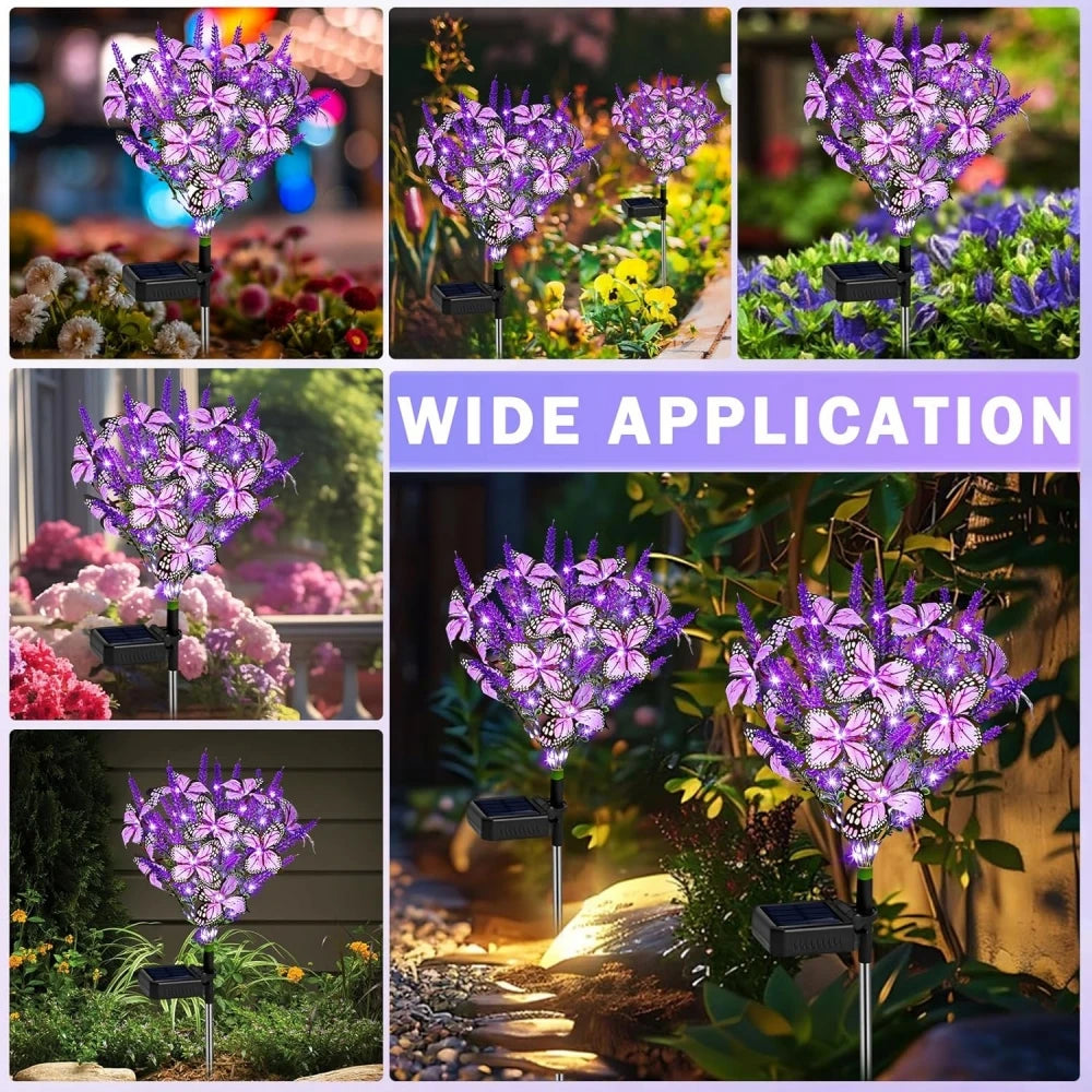 Solar Garden Light with Lavender Butterfly - Waterproof LED for Outdoors