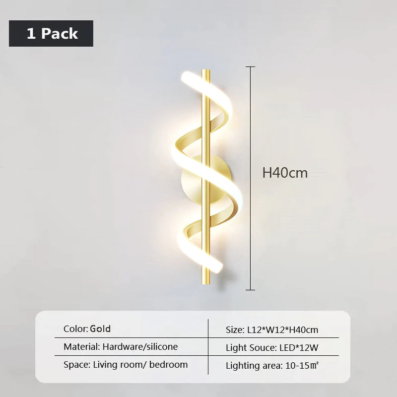 Elegant LED Wall Light in Scandinavian Design for Bedroom & Living Room - Available in Black, White, or Gold