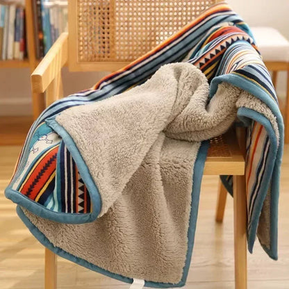 Cozy Ethnic-Style Flannel Blanket | Soft Coral Fleece Throw for Winter