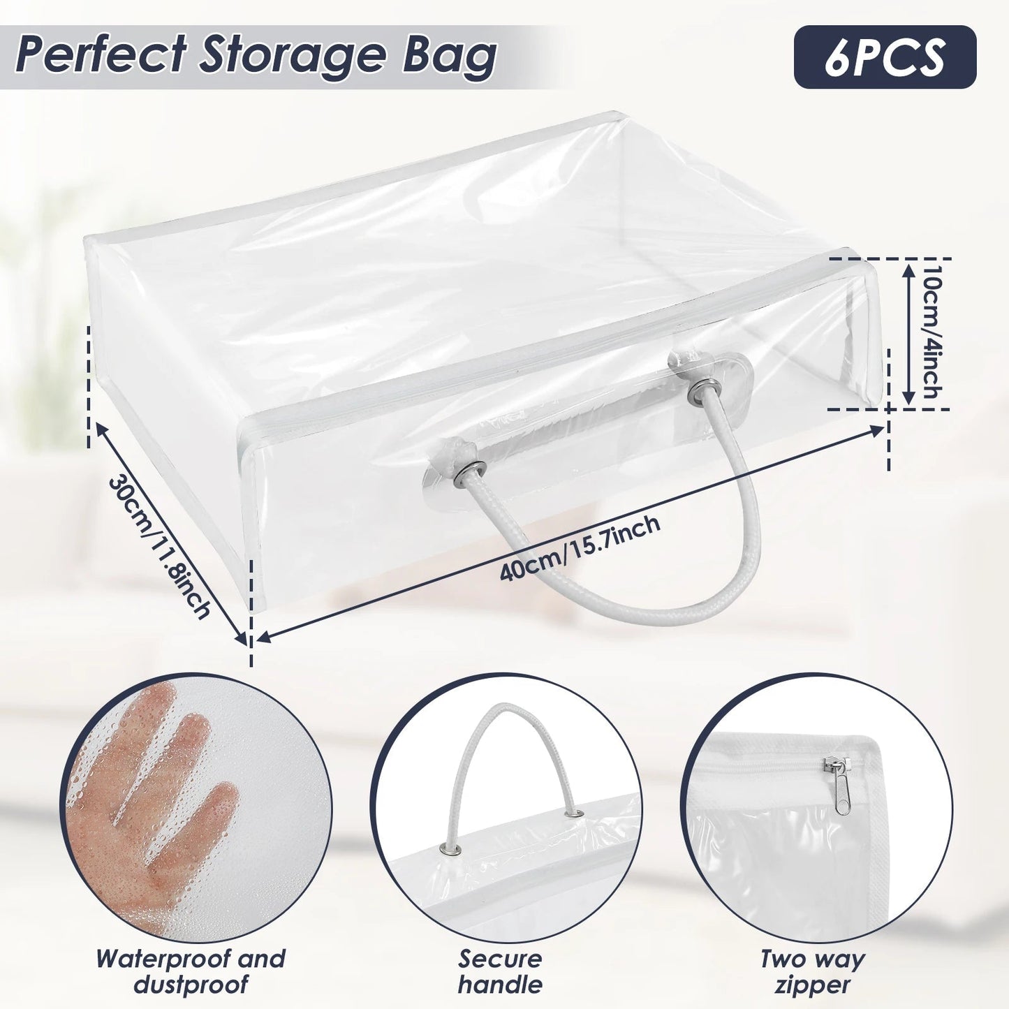 Transparent Storage Bag Set | Waterproof PVC | Dustproof | 6-Piece Organizer | 40 x 30 x 10 cm