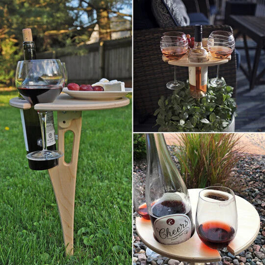 Foldable Outdoor Wine Table | Handmade Birch Wood | Durable Ground Spike