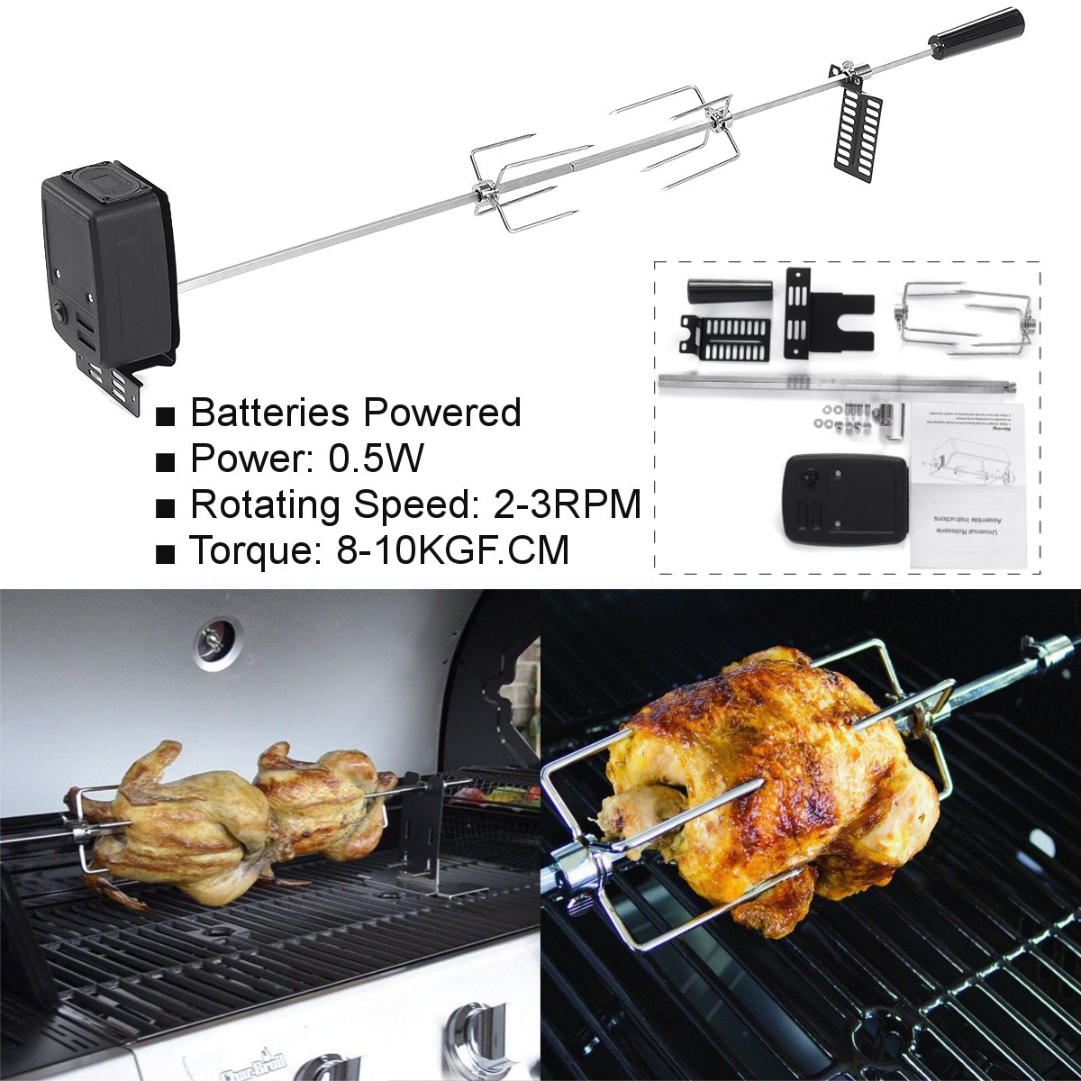 Automatic Rotisserie Kit with BBQ Grill Motor and Meat Forks Set
