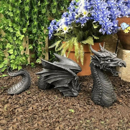 Resin Dragon Garden Statue | Gothic Fantasy Sculpture | Outdoor Decor