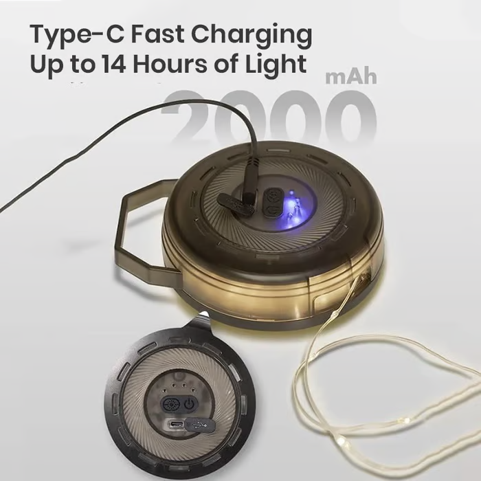 Tangle-Free Portable Lantern with Retractable Cable | USB-C Rechargeable, IPX4 | 14-Hour Runtime & 3 Lighting Modes