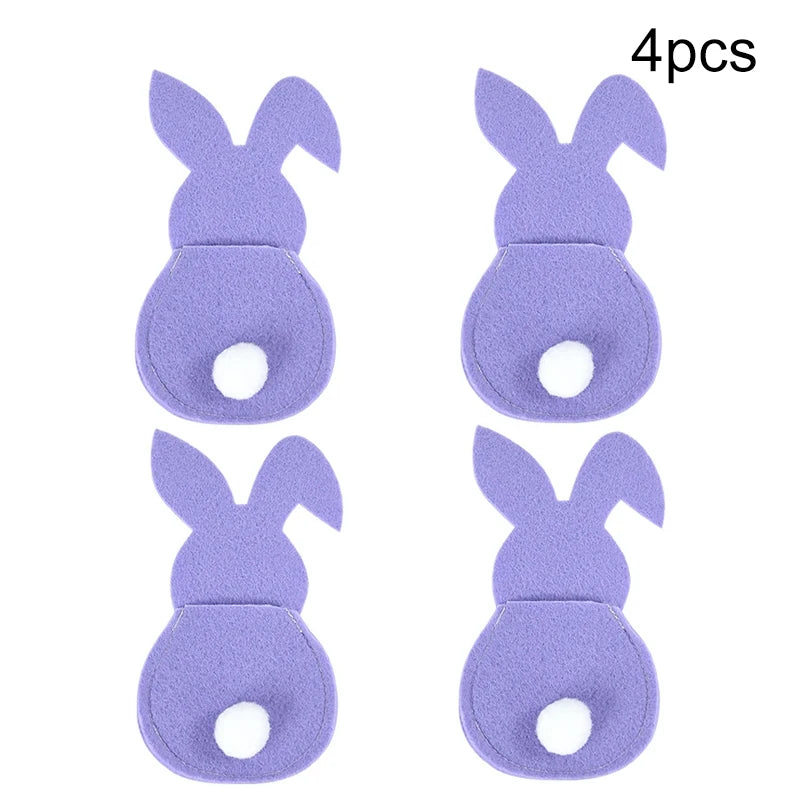 Easter Cutlery Holder Set - 4-Piece Bunny Design for Table Decoration