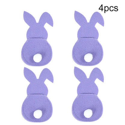 Easter Cutlery Holder Set - 4-Piece Bunny Design for Table Decoration