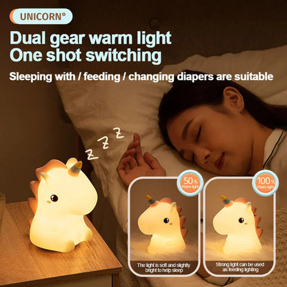 LED Unicorn Night Light | Soft Silicone, Rechargeable via USB | Touch Control & Dual Brightness | Perfect for Kids' Rooms & Gift Option