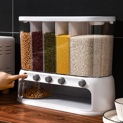 Multi-Compartment Dry Food Dispenser for Grains and Rice - Airtight Storage
