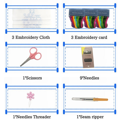 Beginner Embroidery Kit with Washable Patterns | Adjustable Bamboo Frame