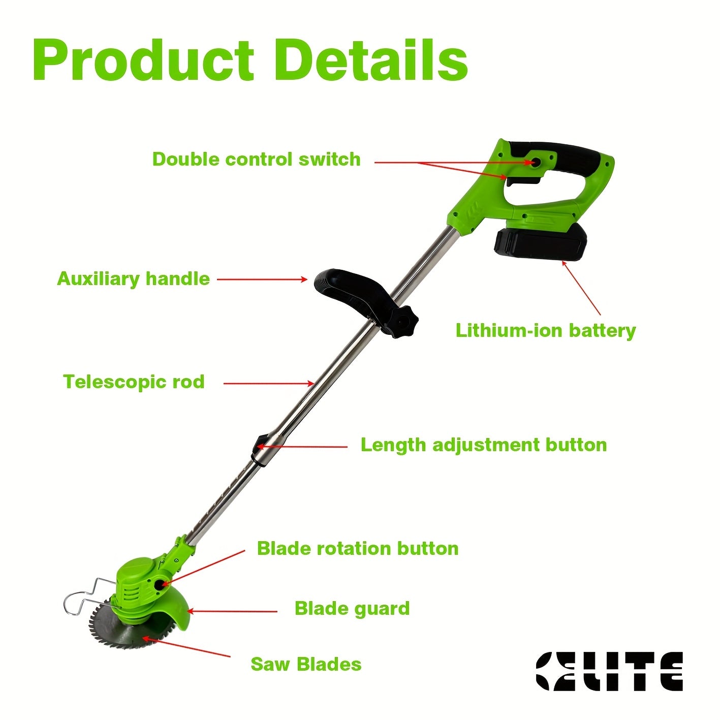 Cordless Adjustable Grass Trimmer with Multiple Blade Attachments – Lightweight