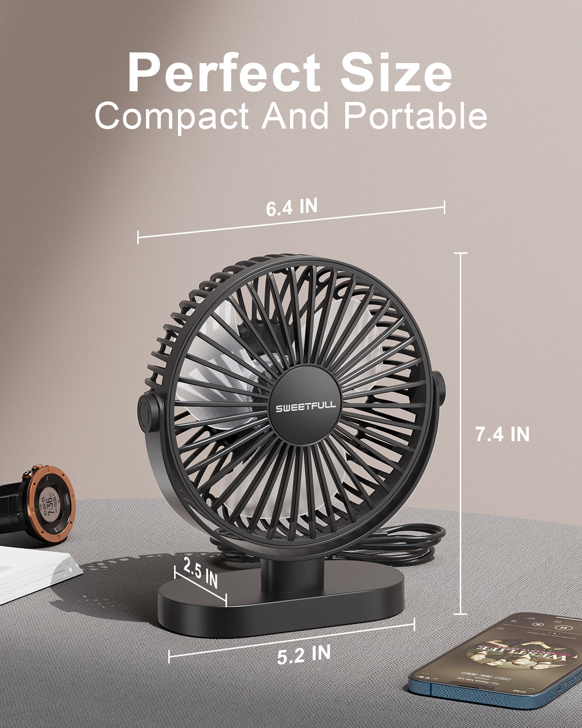 6.5 Inch Portable USB Desk Fan for Home, Office, Car, and Travel