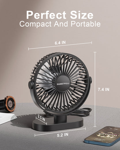 6.5 Inch Portable USB Desk Fan for Home, Office, Car, and Travel
