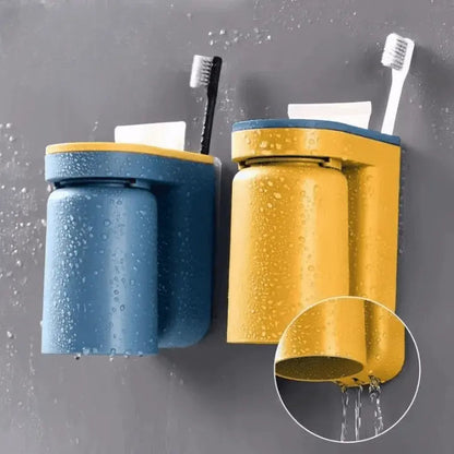 Wall-Mounted Toothbrush Holder with Dual Cups | No-Drill Installation | Removable Cups | Space-Saving Bathroom Organizer