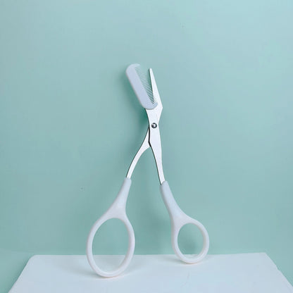 Integrated Comb Eyebrow Scissors for Precise Grooming and Styling - Stainless Steel and Plastic