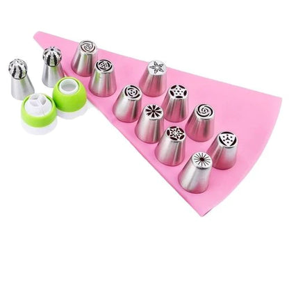 14-Piece Piping Nozzle Set for Cake Decorating | Stainless Steel & Silicone