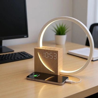 Stylish Nightstand Lamp with Clock and USB Charging Hub