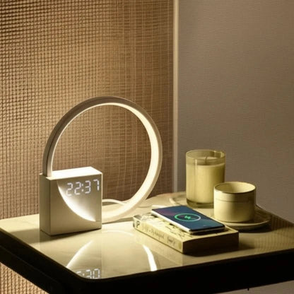 Stylish Nightstand Lamp with Clock and USB Charging Hub