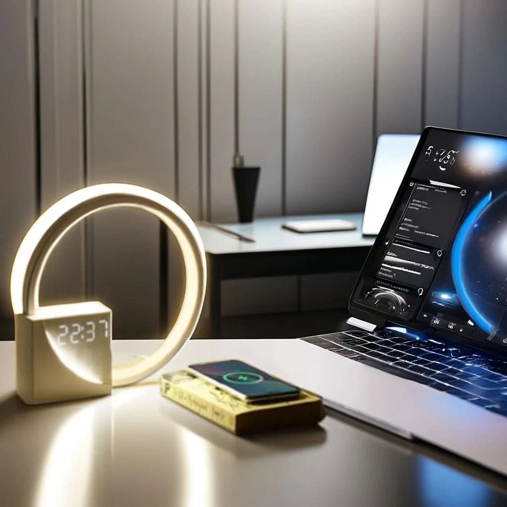 Stylish Nightstand Lamp with Clock and USB Charging Hub