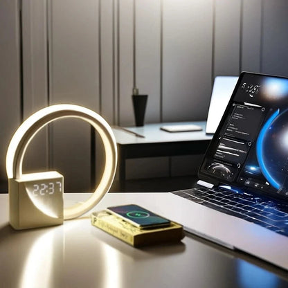 Stylish Nightstand Lamp with Clock and USB Charging Hub