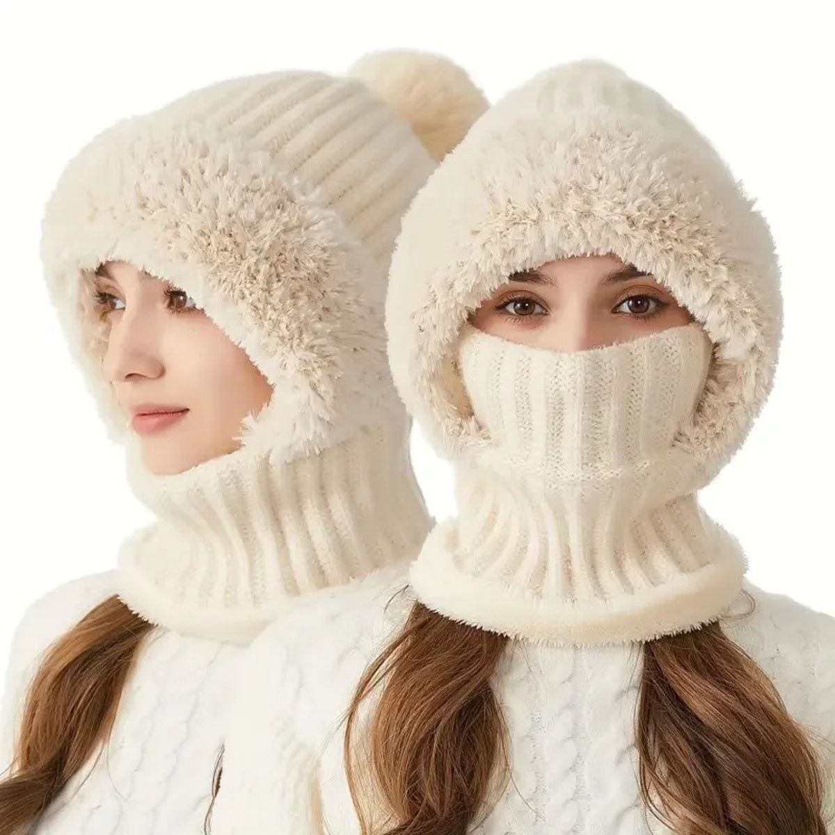 Windproof Knit Beanie with Ear Covers and Neck Warmer for Cycling