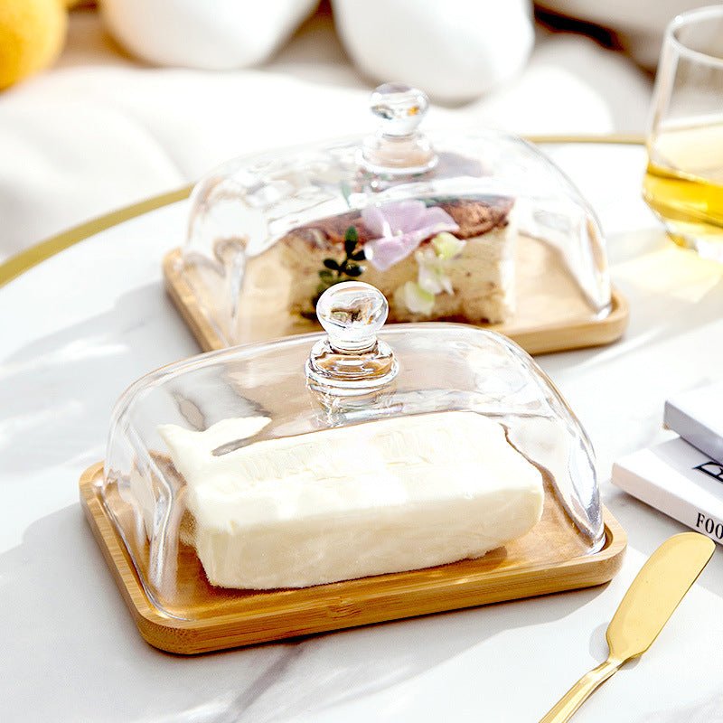 Rectangular Glass Butter Container with Wooden Cover