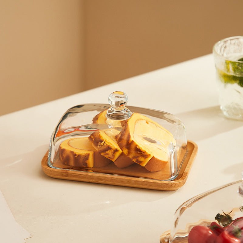 Rectangular Glass Butter Container with Wooden Cover