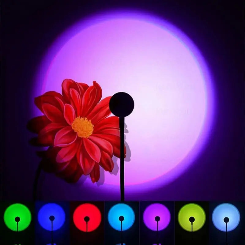 USB LED Projector for Sunset and Rainbow Effects – 13 Color Modes, 360° Rotation
