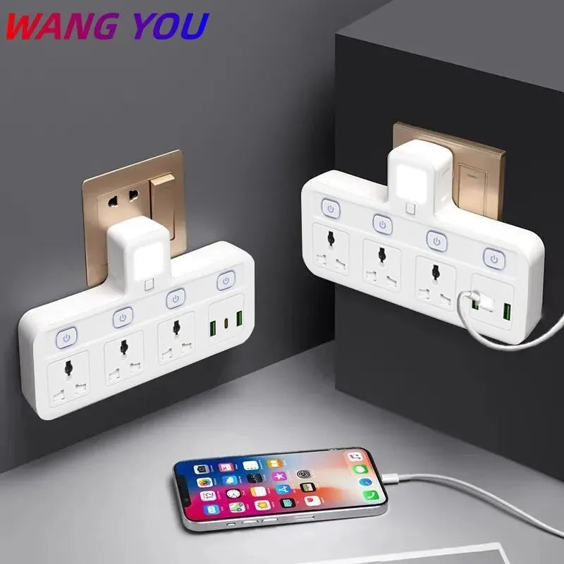 Multifunctional Power Strip with USB Fast Charging – Individually Switchable Outlets & Surge Protection – EU Plug