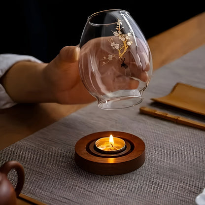 Elegant 2-Piece Glass Candle Holders with Wooden Base